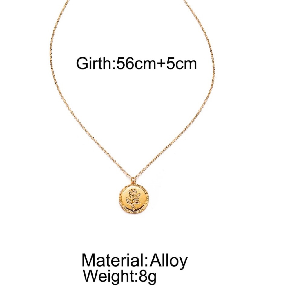 ‼️3/$30 Boho Rose Coin Pendant Gold Necklace - Picture 4 of 5